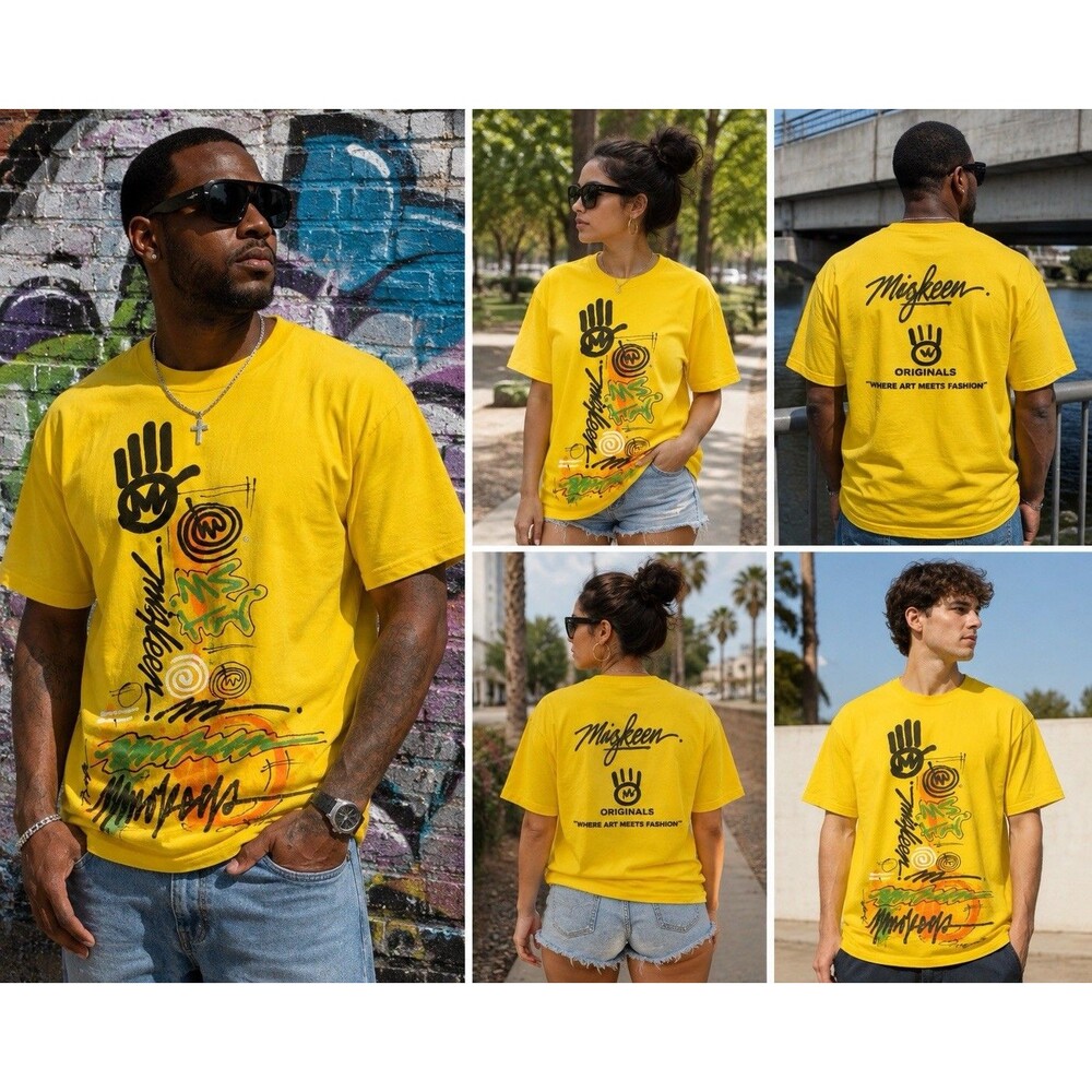 Miskeen Originals 3XL Yellow Graffiti Art T Shirt Streetwear Hip Hop Urban VTG